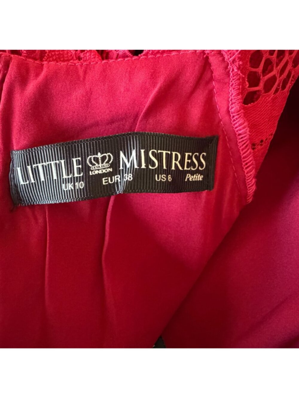 Little Mistress London Dress US 6 Petite Red Lace Fit Flare Prom Cocktail Party - Picture 3 of 14